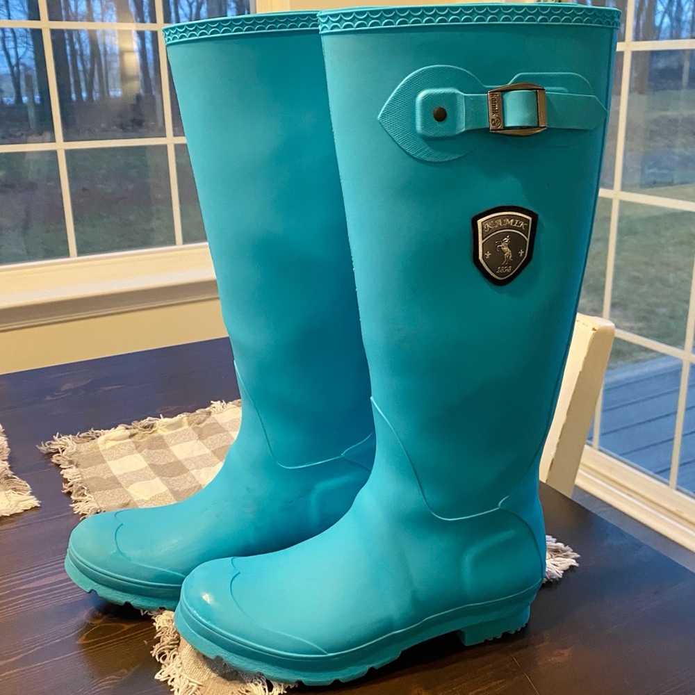 Turquoise rain boots